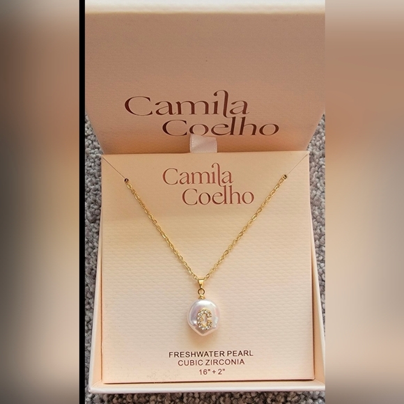 Camila Coelho Freshwater Pearl Signature Pendant Necklace with Letter "C" - Picture 2 of 3